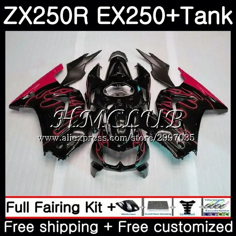 Майка для KAWASAKI NINJA ZX250R EX250 2008 2009 2010 2011 2012 46HC. 13 ZX-250R красным пламенем ZX 250R EX 250 08 09 10 11 12 обтекатель