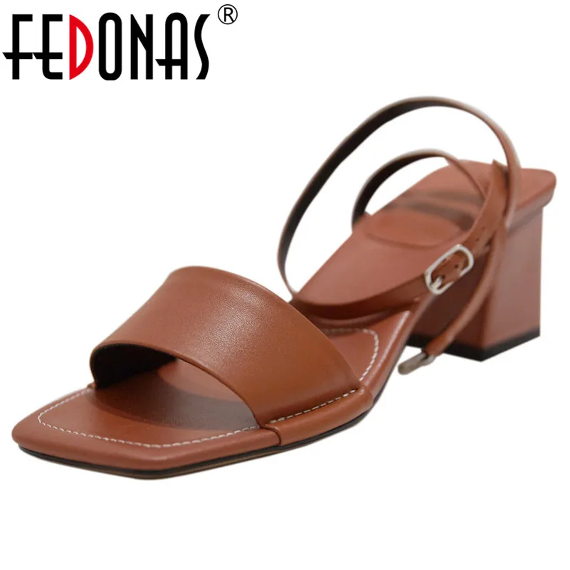 

FEDONAS Women New Classic Design High Quality Genuine Leather High Heels Summer Casual Sandals Shoes Woman Ankle Buckle Sandals