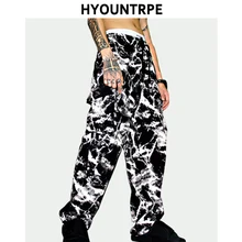 Мужские Широкие брюки с принтом и эластичной резинкой на талии, новинка, свободные брюки в стиле хип-хоп, уличные брюки с завязками на лодыжке