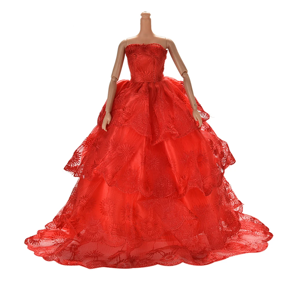 

1Pcs Red Color Handmake wedding Bridal Gown Dress Clothing For Barbie doll Princess Outfit Clothes Gift For Girls Wholesale