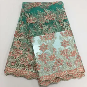 

African Lace Fabric french lace 5yards/lot cheap Nigerian lace fabric high quality african tulle lace for wedding dress fc14-56