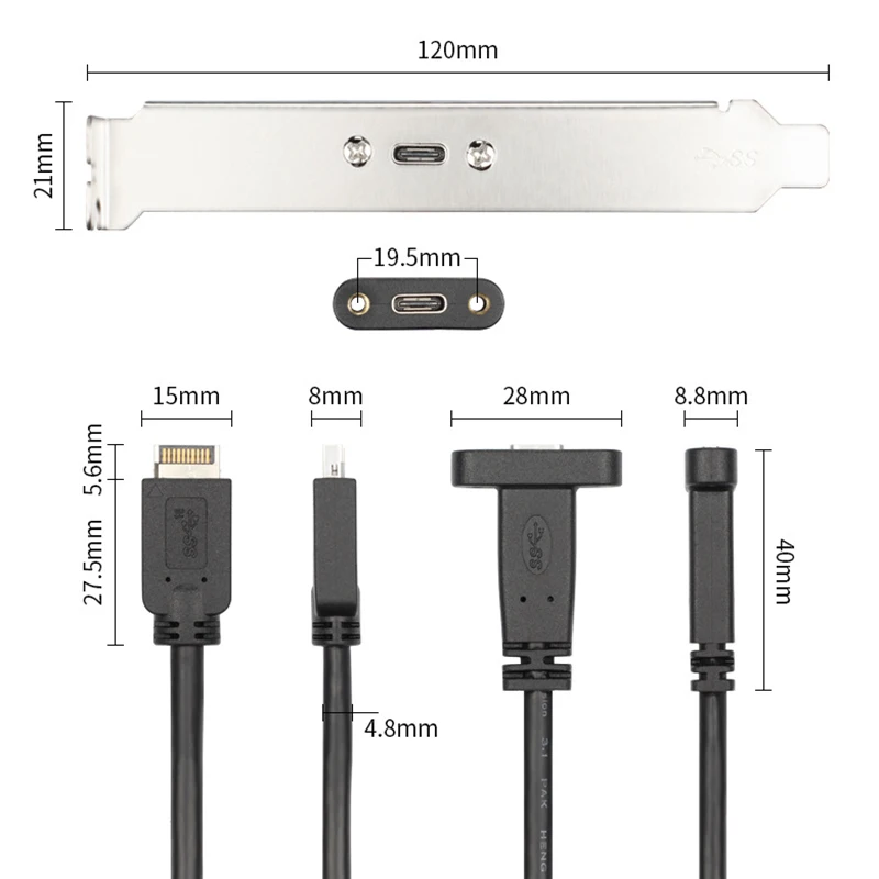 Usb3.1 Usb 3 1 удлинитель передней панели Type E для C с винт крепления панели.|Кабели