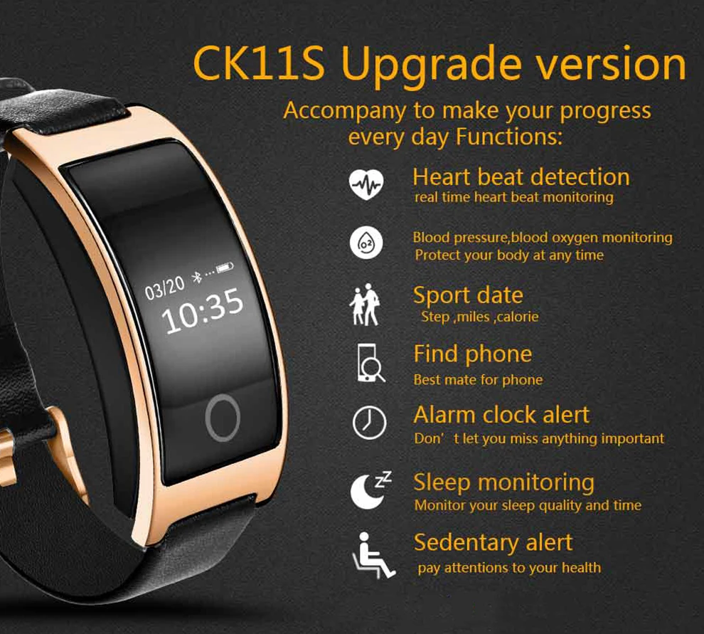Ataliqi CK11S смарт браслет монитор артериального давления пульса Наручные часы SmartBand