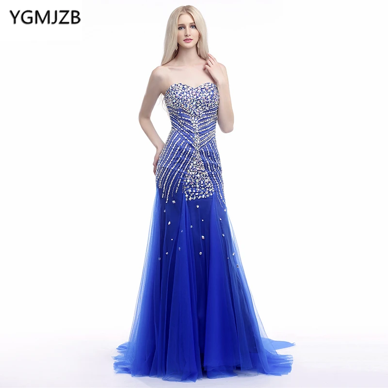

Abendkleider Luxury Long Evening Dresses 2018 Mermaid Sweetheart Sleeveless Beaded Sequined Prom Dress Backless Robe De Soiree
