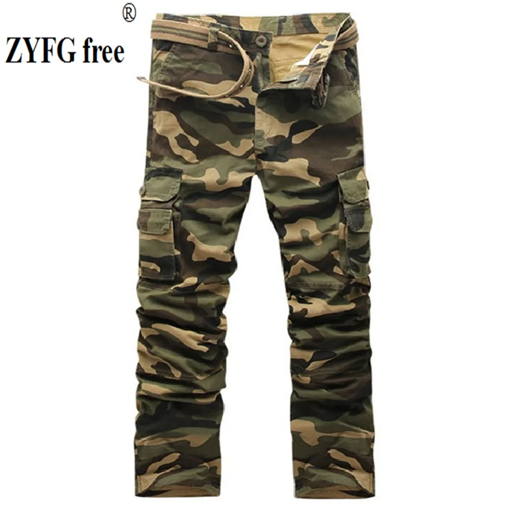 

ZYFG free men trousers casual middle waist camouflage overalls multi-pocket decorative male pants sportspnts