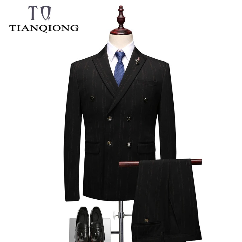 

Double Breasted Stripe Suits Men 2019 New Spring Autumn Slim Fit Wedding Suits for Men Costume 3 Pieces Homme Formal Suit Man