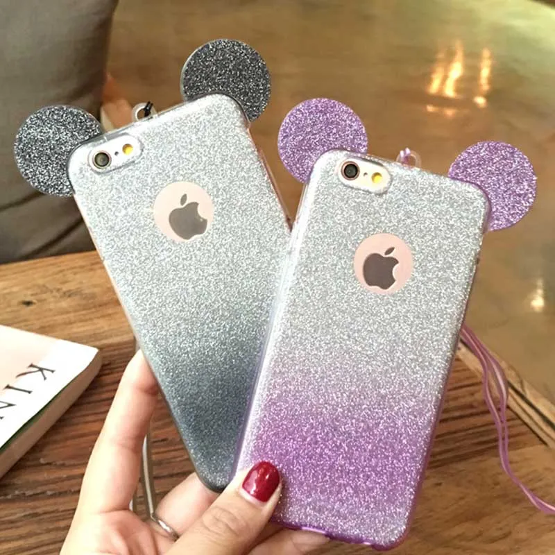 Glitter Minnie Mickey Mouse Ears Soft TPU Case For Samsung