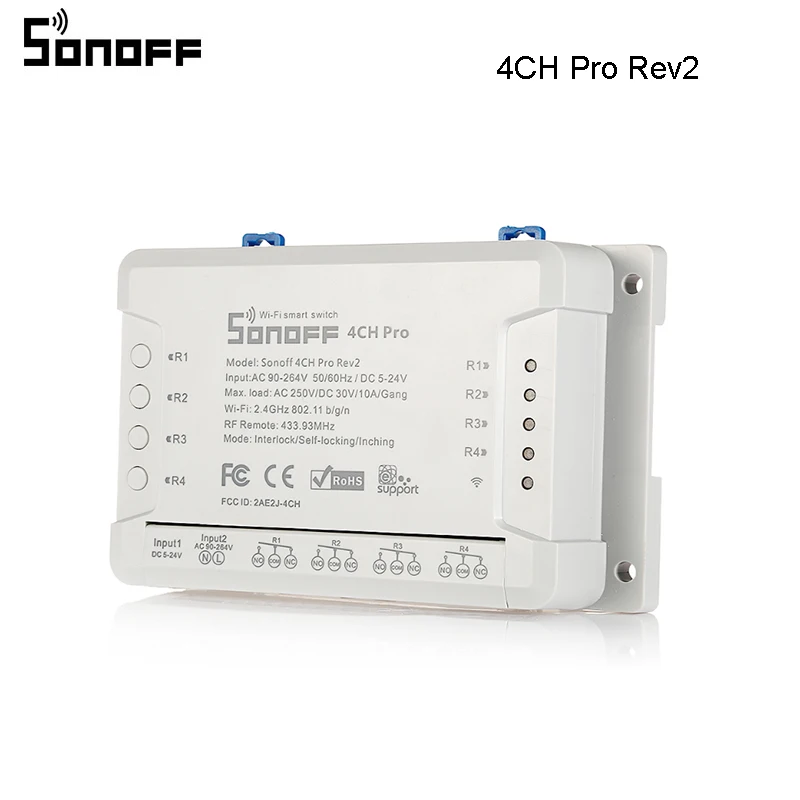 Интеллектуальный выключатель света SONOFF 4CH Pro Rev2 4-Gang Smart RF переключатель Wi-Fi статус отслеживающего устройства дистанционного Управление - Цвет: 4CH Pro Rev2