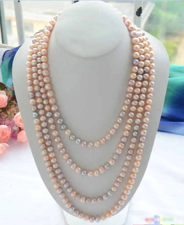 

Hot sale new Style >>>>> 100" 9mm NATURE LAVENDER PINK ROUND freshwater pearl necklace
