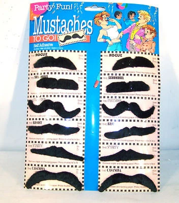 24 BLACK FAKE MUSTACHE trick dress up costumes wig joke PLAY DRESSUP FACE HAIR
