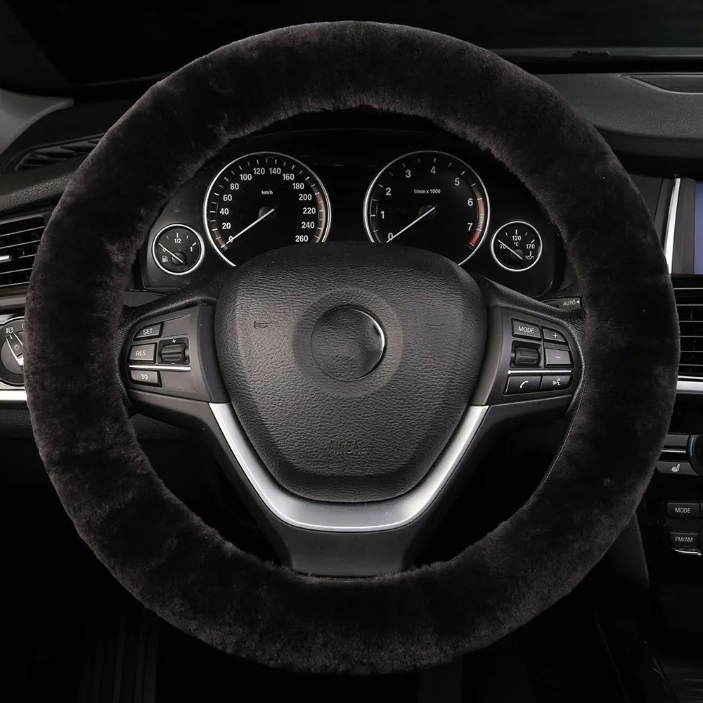 OGLAND аутентичная овчина автомобильный Стайлинг рулевое колесо Чехлы для австралийская мериносовая шерсть натуральный мех кожа универсальные автомобильные запчасти - Название цвета: Carbon Black