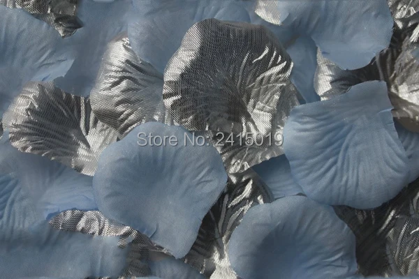 100 x SILVER and LIGHT BLUE SILK ROSE PETALS CHRISTENING TABLE CONFETTI-1