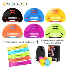 

OMOUBOI Sports Equipment Colorful Plastic Swim Training Hand Web Fins Blade Paddles W/Physical Training Silicone Loop Band Set