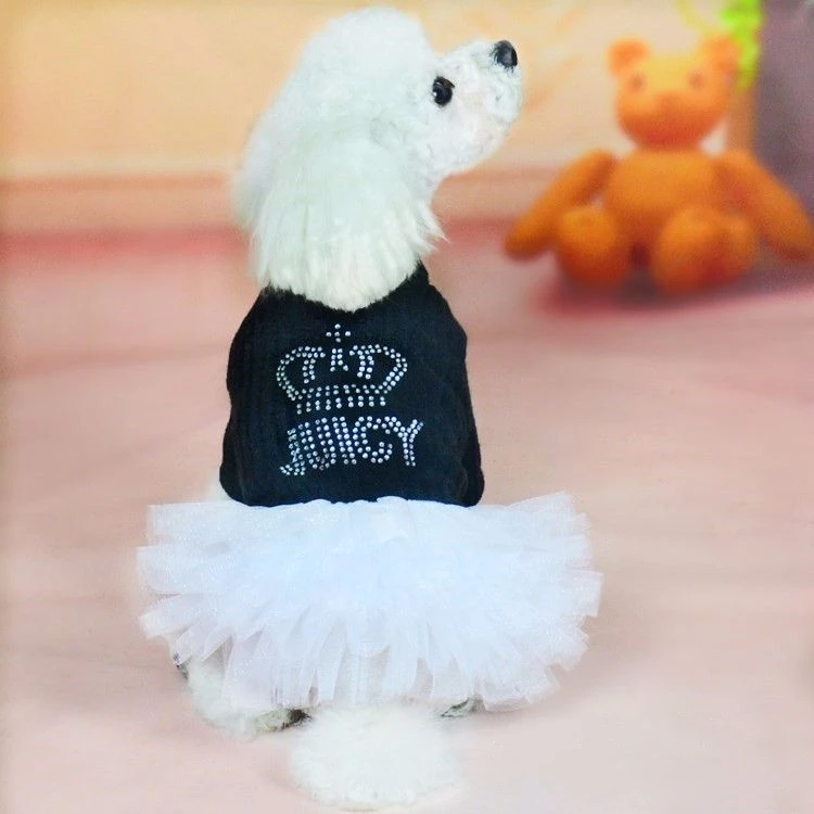 

New Dog Sweater Knitting Patterns 2019 Spring Autumn Dress Warmers Pet Princess Rhinestone Crown Pleated Skirt for Teddy Bichon
