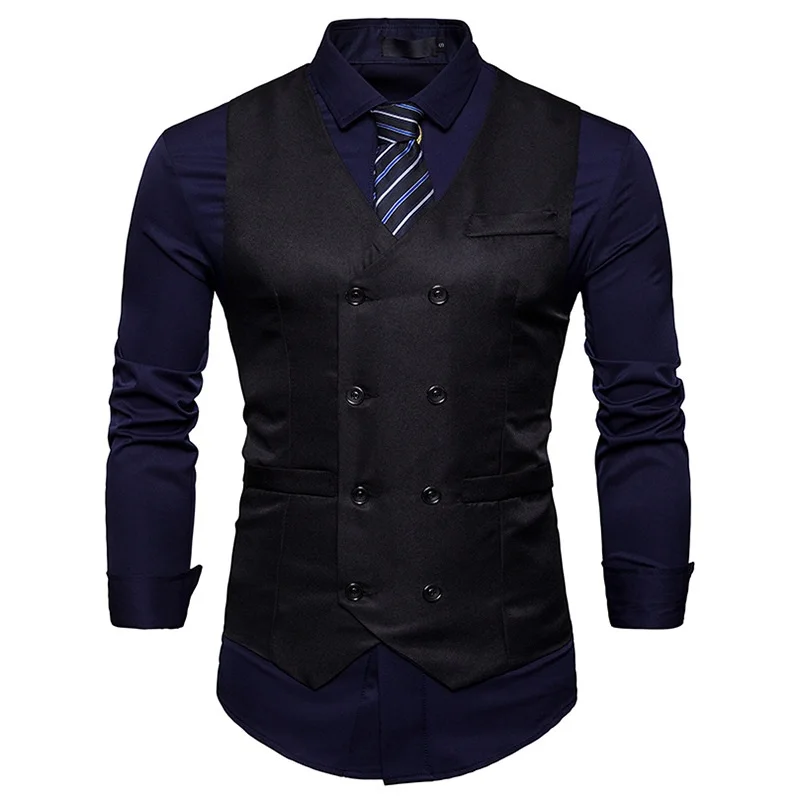 Повседневное платье жилеты для мужчин Slim Fit Мужская жилетка, костюм двубортный жилет Homme без рукавов формальная деловая куртка