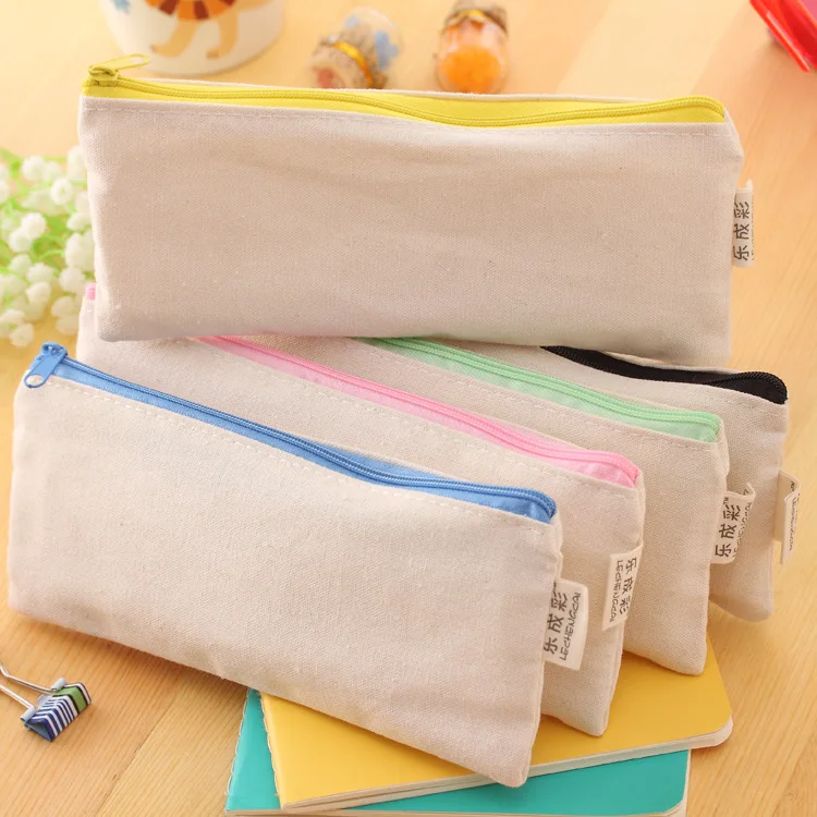 100pcs Blank Canvas Zipper Pencil Bags Pen Pouches Cotton Toiletry Bags