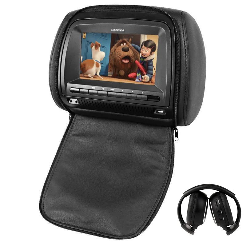 7 дюймов 2 шт. 800x480 чехол на молнии TFT ЖК-экран DVD Автомобильная поддержка IR FM USB SD динамик игра MP5 плеер подголовник автомобильный монитор - Цвет: Black With Headphone