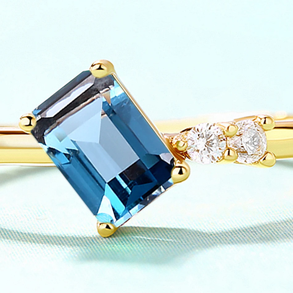 ALLNOEL Solid 925 Sterling Silver Gemstone Ring For Women Classic Natural Blue Topaz Weddings Bands Luxury Fine Jewelry Gift