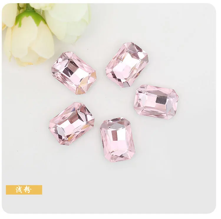 

Super shining Pink rectangle Eight corners Pointed bottom crystal rhinestones DIY Wedding dress jewelry accessories 50pcs/pack
