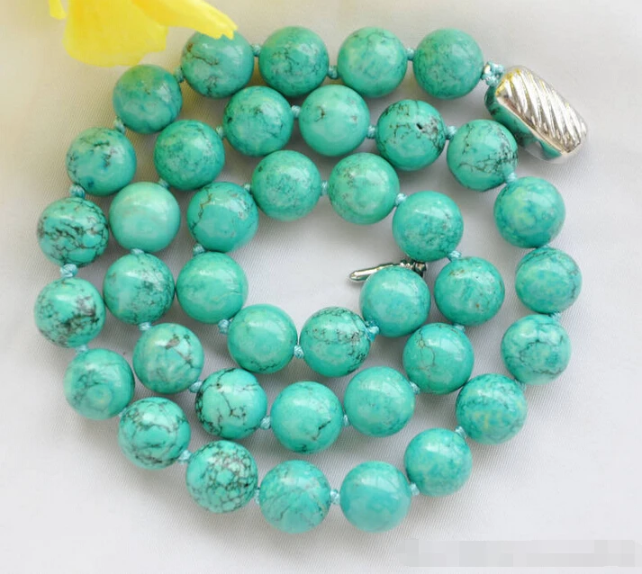 

10mm green round turquoise bead necklace 17inch ^^^@^Noble style Natural Fine jewe FREE SHIPPING