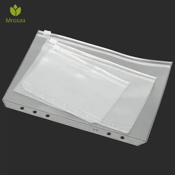 

Newest Mrosaa A5 A6 A7 PVC Zipper Pouch Standard 6 Holes Transparent Bags Card Bills Bags Loose Leaf Plastic Card Holder Pockets