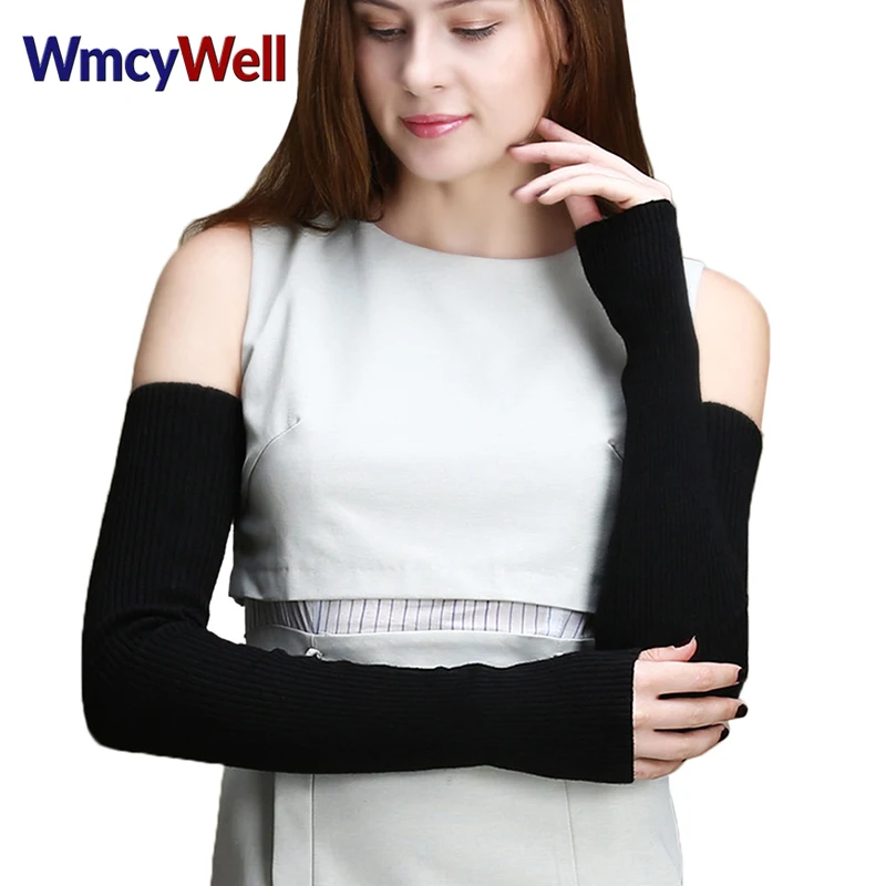 WmcyWell Autumn Winter Women's Wool Arm Warmers Knitted Woolen Arm