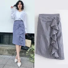 Новинка; TRAF L121544; модная женская клетчатая юбка с оборками и высокой талией