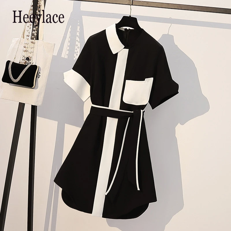 

Plus Size 2019 Hot Sale Women Midi Party Dresses Retro Solid Summer School Office Dress Loose Short Sleeve Dress Vestidos 5XL