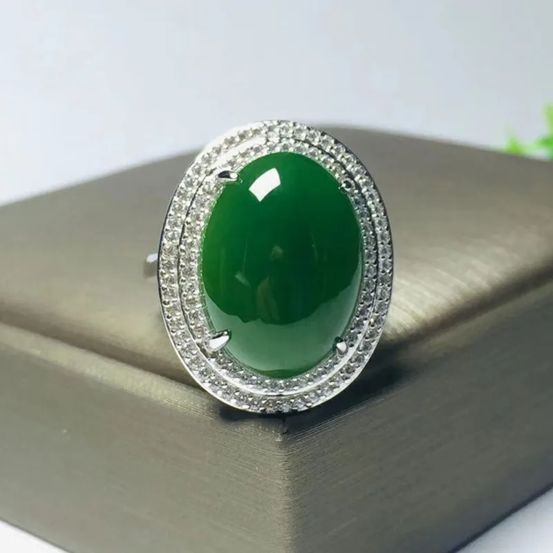 

Free Certificate_Drop Shipping Women's Ring Green HETIAN Jades Silver Ring Egg Ring for Female's Fashion Jades Jewelry