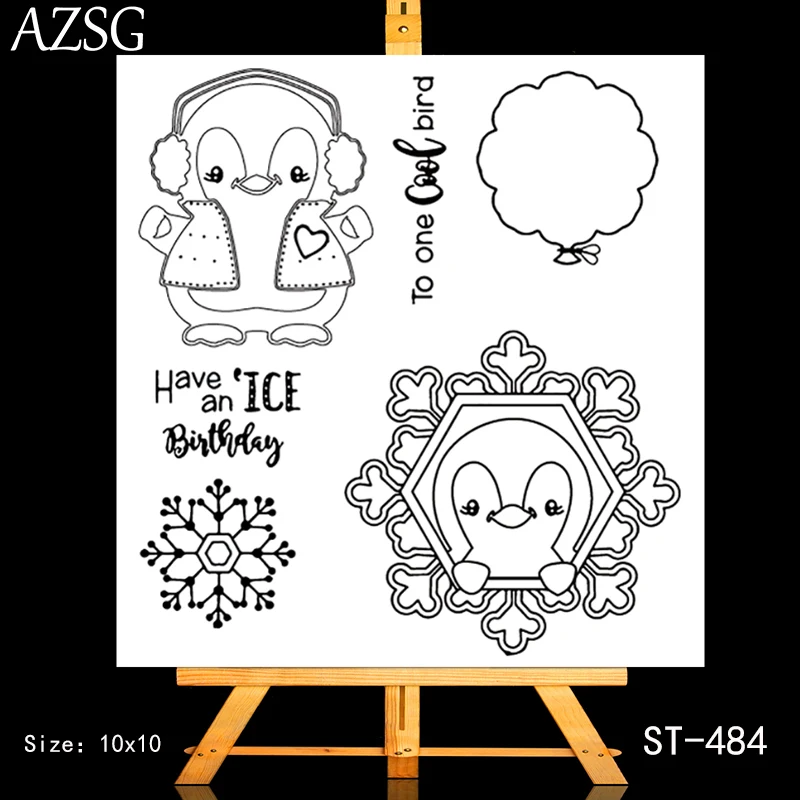 

AZSG Snowflake Ballon Lovely Penguin Clear Stamps For DIY Scrapbooking/Card Making/Album Decorative Silicone Stamp Crafts