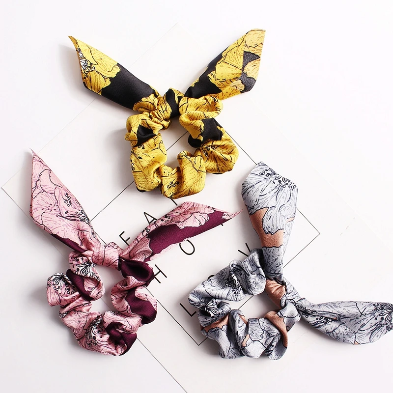 

2019 Women Hair rings Elastic Scrunchie Hair Rope Ponytail Holder Hairband Fashion Floral Hair Bands Accessories Headwear