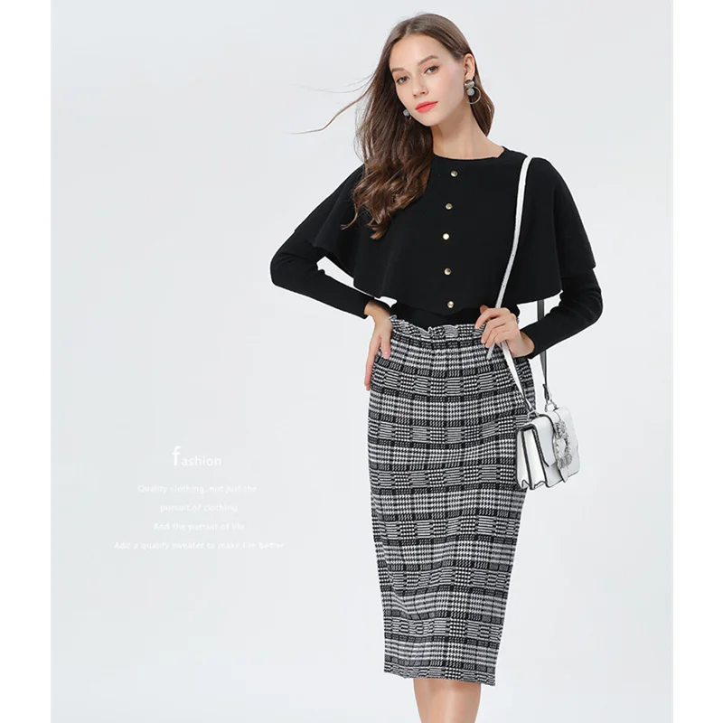 JIROFA Winter Sweater Dress Suit Women Long Sleeve Cloak Sweater top