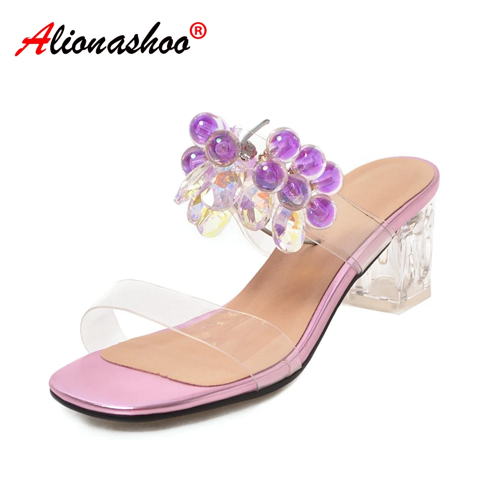 

Plus Size 34-48 sandalias mujer 2019 Ladies Summer Slippers Shoes Women high Heels Sandals Fashion Rhinestone summer slippers