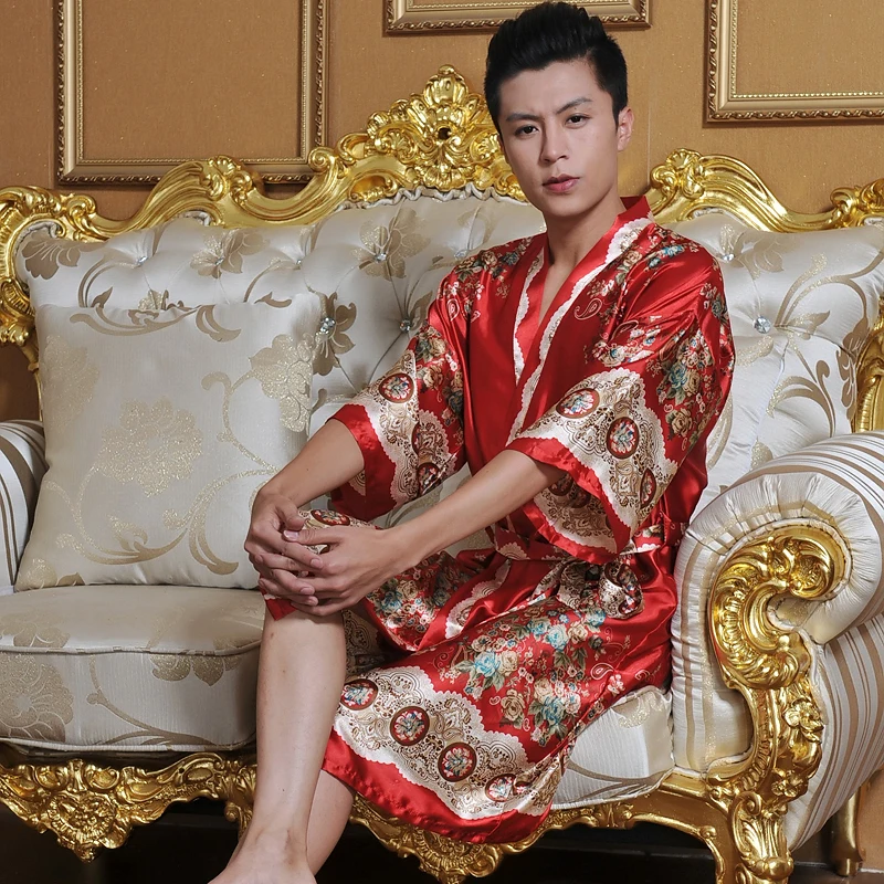  Silk Robes Men Nightgown Dressing Gown  (1)