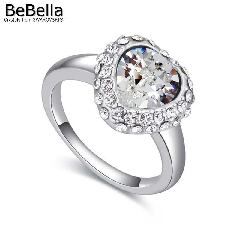 Женское кольцо с кристаллами BeBella на палец в форме сердца элементами Swarovski 5