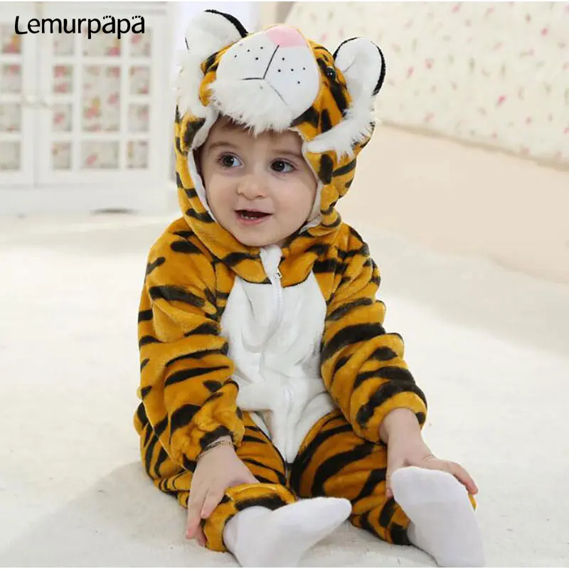 Детская одежда с животными Kugurumi супер герой комбинезон 0-3 лет одежда для малышей с героями мультфильмов для мальчиков и девочек Комбинезон на молнии фланель теплая дутая куртка для младенцев Kawaii костюм - Цвет: tiger