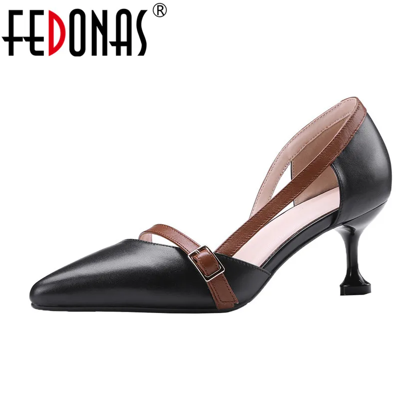 

FEDONAS Spring Autumn Women Lazy Genuine Leather Shoes Woman High Heels Pointed Toe Fashion Party Shallow Wedding Shoes Pumps