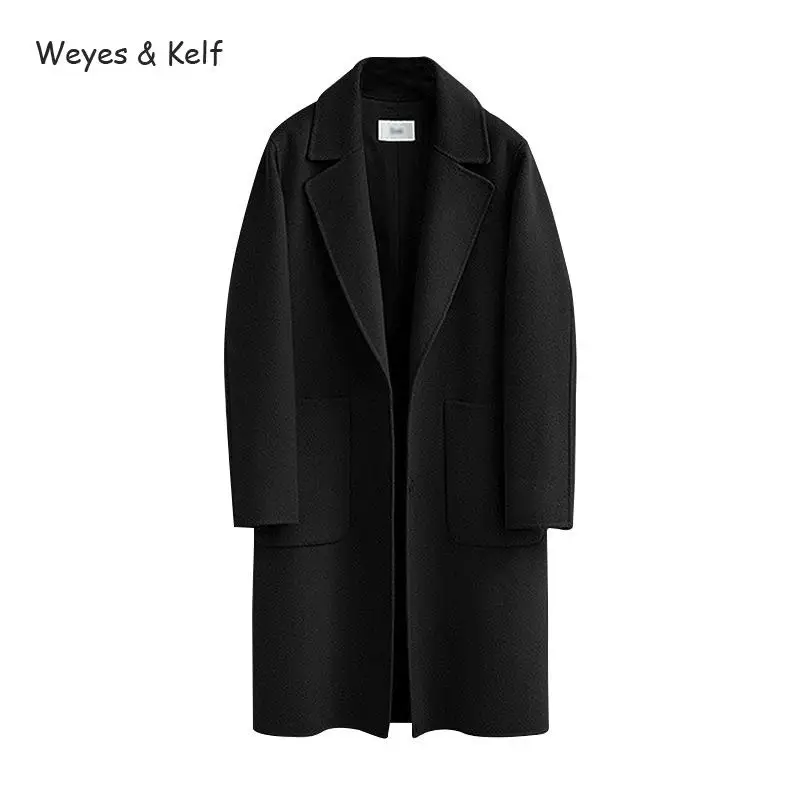 Weyes& Kelf, отложной воротник, утолщенное шерстяное пальто для женщин, Дамское зимнее теплое шерстяное пальто, весеннее Длинное свободное шерстяное пальто