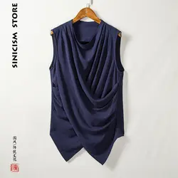 Sinicism магазин для мужчин s хлопок льняной жилет без рукавов сплошной развевающийся пальто мужской китайский стиль Большой разм