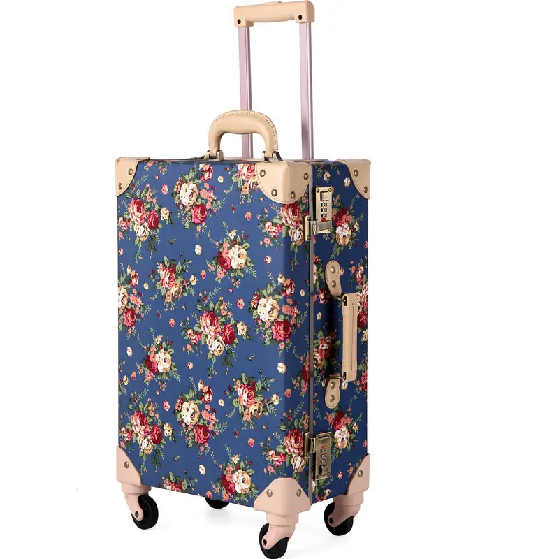 Женский винтажный Дорожный чемодан с цветочным рисунком, Композитный Водонепроницаемый тканевый багажное универсальное колесо, чемодан