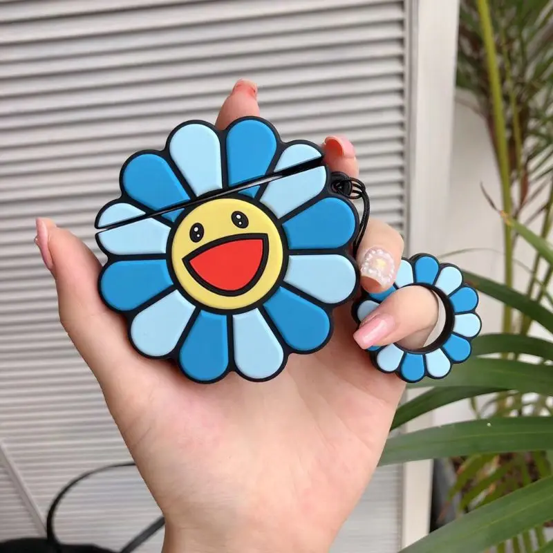 

Durable Cute Colorful Flowers Shape Soft Silicone Protective Cover Shockproof Case Skin with Lanyard for Airpods 1/2 Case