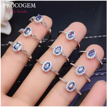 

Natural Srilanka Sapphire Rings with CZ for Ladies Engagement Party gifts 3X5mm 0.35Ct Genuine gemstone 925 Sterling Silver #504