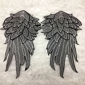 

2 pairs Good quality ANGEL WINGS Embroidered Patch Feathers Festival Black/Silver