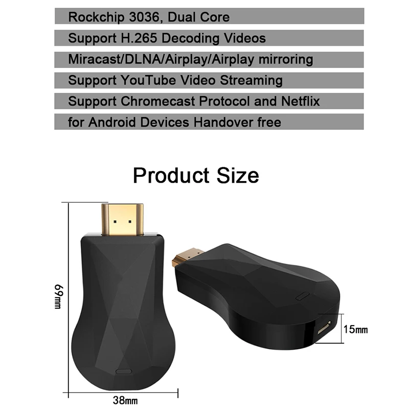 Беспроводной Wi Fi адаптер для дисплея HDMI YouTube Netflix AirPlay Miracast TV Stick 2 3 Лидер