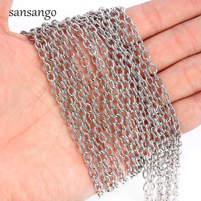 

3 Meter Long Cut Rolo Link Chain Silver Color Chains Necklaces For Women/Men DIY Making Necklace Bracelet Jewelry Accessories