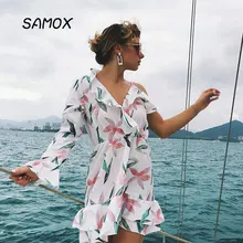 JSMY 2019 New Summer Fashion Women Ruffle Printed Chiffon Irregular Dress JSMY 2019 New Summer Fashion Women Ruffle Printed Chiffon Irregular Dress