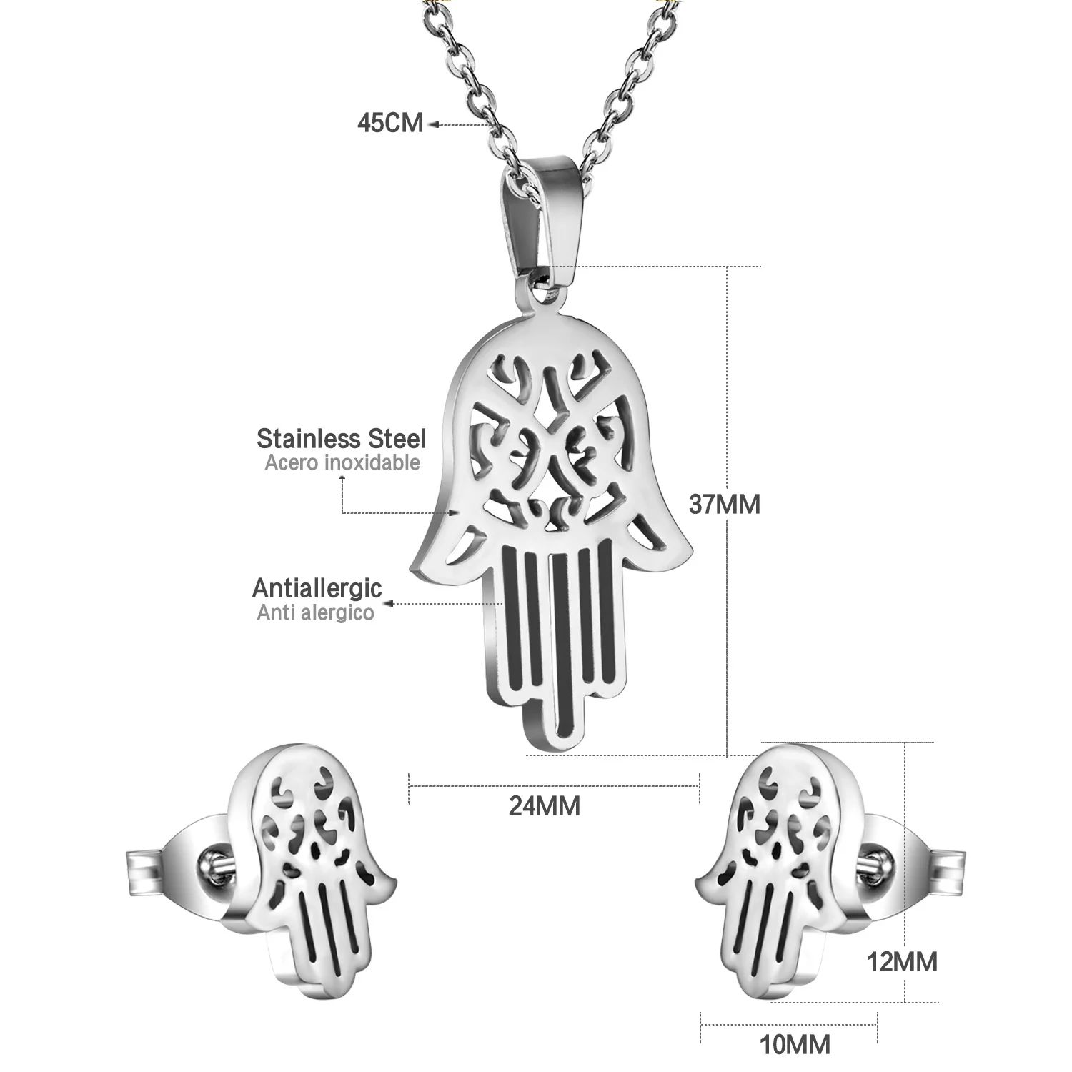 Luxukissids, классическое ожерелье в форме руки, подвеска с серьгами, Женские Ювелирные наборы, изготовлено из нержавеющей стали 316L, золото/серебро