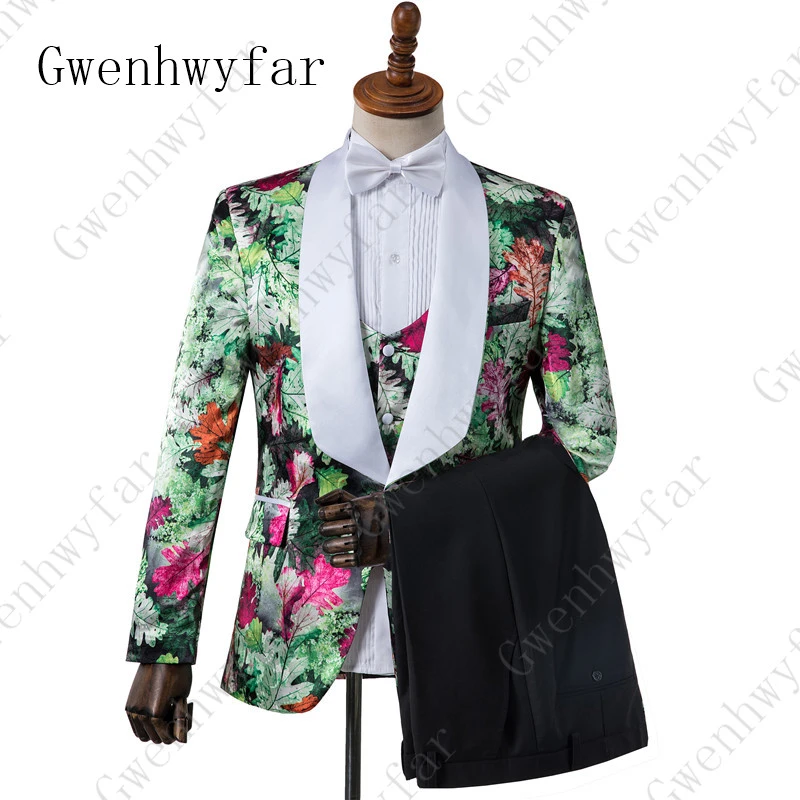 Costume A Fleurs Avec Pantalon Noir Pour Homme 3 Pieces Tenue De Bal De Mariage A La Mode Vetements De Scene Pour Chanteur Aliexpress