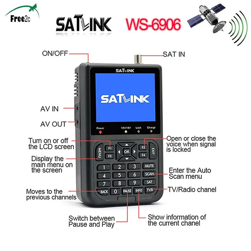 Satlink WS 6906 3.5 inch DVB S FTA Digital Satellite Signal Automatic ...