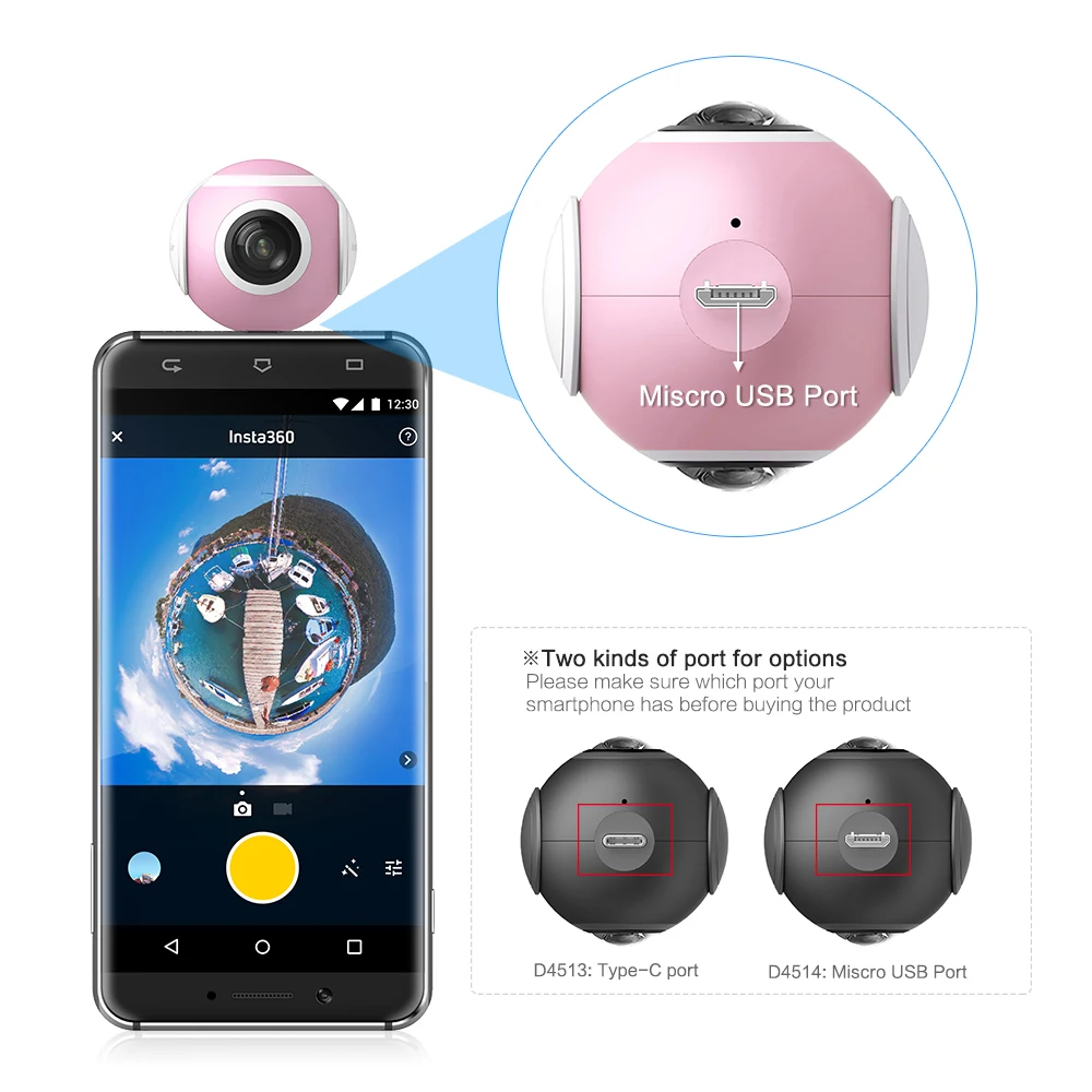 Insta360 Nano/Air Mini 3K HD 360 камера 360 панорамная видеокамера двойной 210D широкоугольный объектив рыбий глаз для смартфона